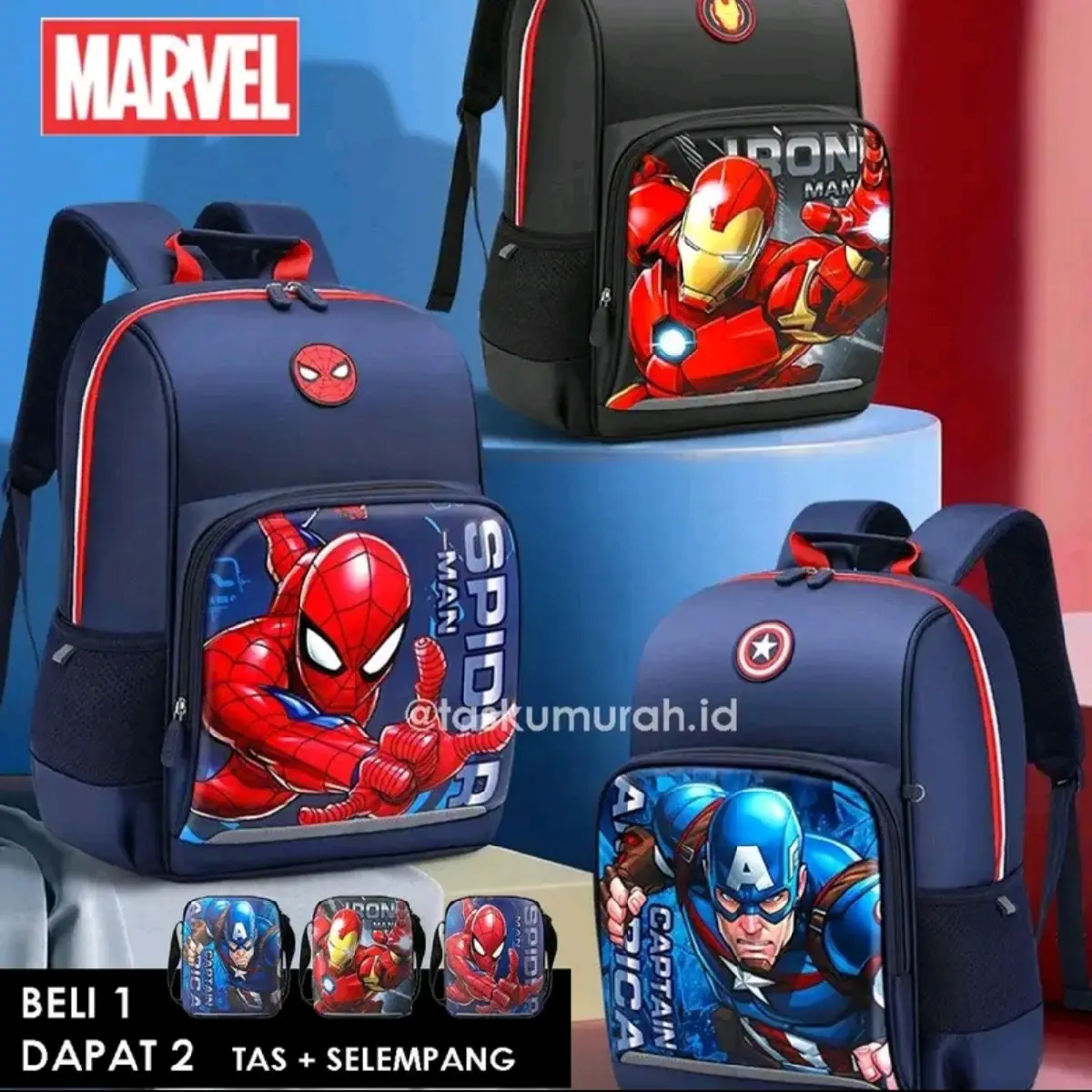 PROMO [BUY 1 GET 2] Tas Sekolah Anak  Laki - Laki Marvel Kapten Amerika / Iron Man / Spiderman Tas Ransel + Tas Selempang untuk Sekolah Anak Printing Fashion