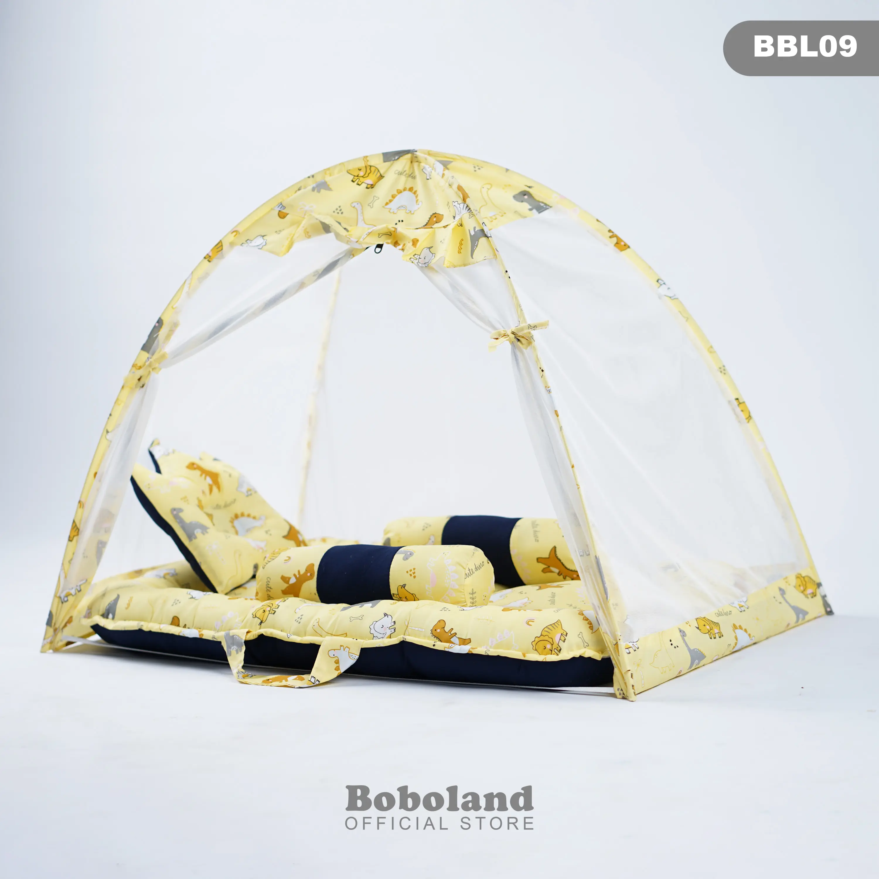 BOBOLAND Kasur Bayi Kelambu Set Bantal Guling Model Babynest 85x55cm dengan Kelambu Lepas Pasang dan Bonus Sarung Tangan Bayi