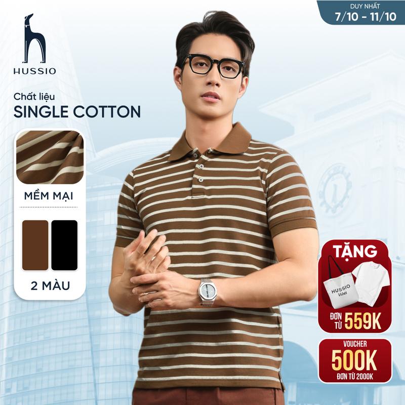 [NEW ARRIVAL] Áo polo nam HORIZONE, chất liệu Cotton Single phối sọc ngang, mềm mại, thanh lịch, sang trọng - HUSSIO