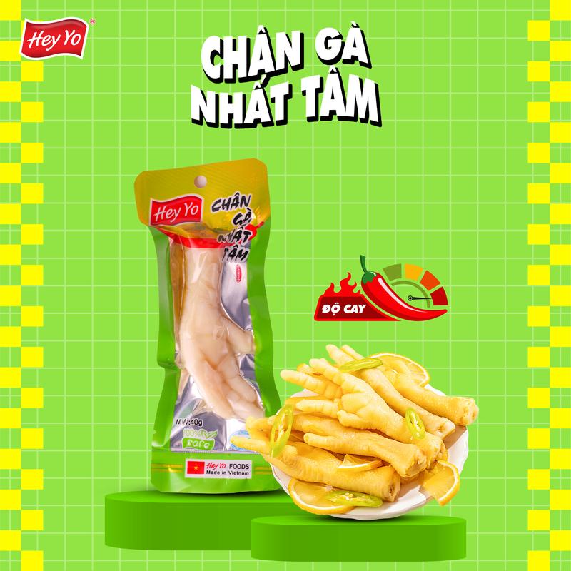 Chân Gà cay Hey Yo Nhất Tâm 40g, chân gà ngâm ớt xanh Ăn Vặt hàng Việt Nam thơm ngon chất lượng