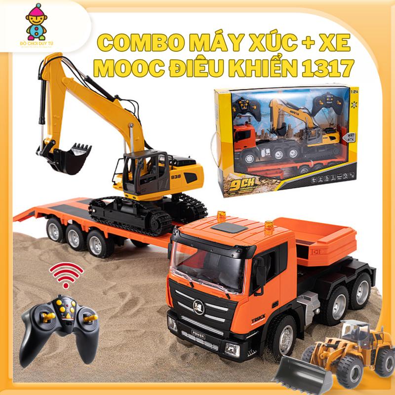 Combo Điều Khiển Xe Rơ Mooc 9 Kênh Kèm Máy Xúc 6 Kênh 1319 - Tỉ Lệ 1:18, Pin Sạc