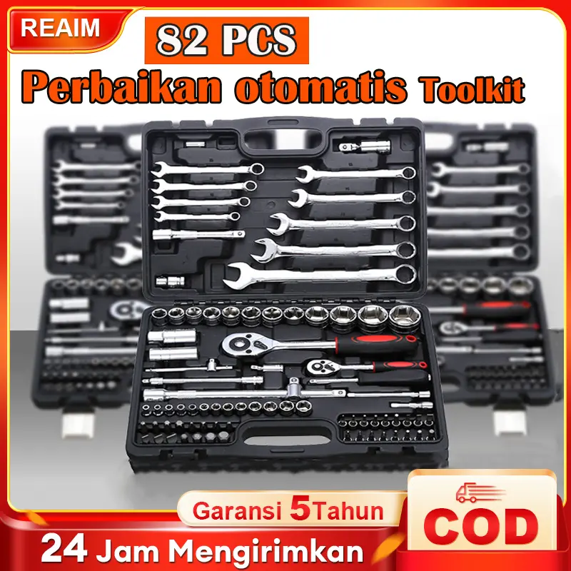 Kunci Set Socket Wrench Pas Sok Set 82 pcs 1/2 1/4 Car Repair Tool Kunci Inggris pas kunci shock set alat kunci pas kunci shock set obeng set kunci kunci set