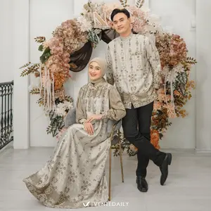 Ventedaily - Shanaya Couple Sarimbit Lebaran 2025 Gamis Kemeja Silk Baju Couple Kondangan Mewah Pasti Promo