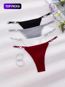 Conjunto de Tank Top tipo Tanga Sexy para Mujer, Encanto a la Moda, Tangas Brillantes, Ajuste Cómodo y Suave, Ropa Interior de Mujer, Set de 4 Piezas