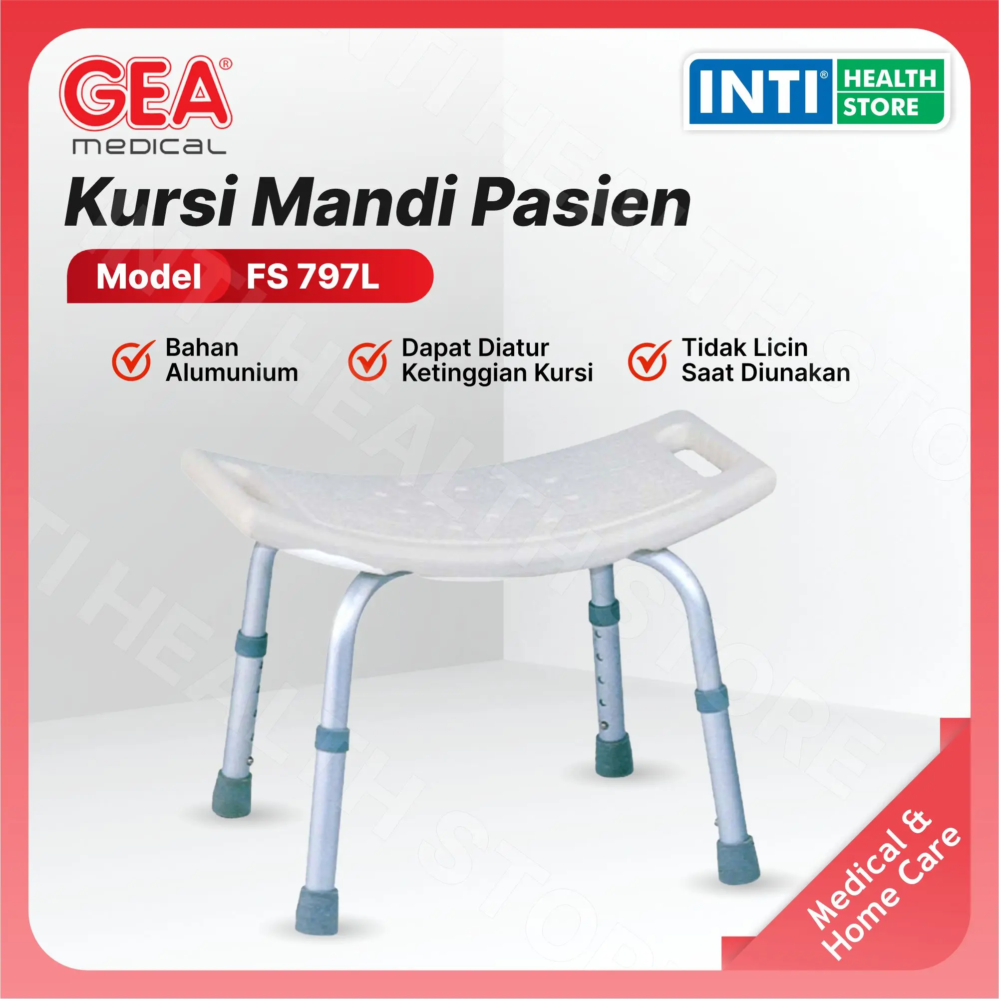 GEA Medical | Kursi Mandi Pasien FS 797L | Shower Chair | Bath Banch