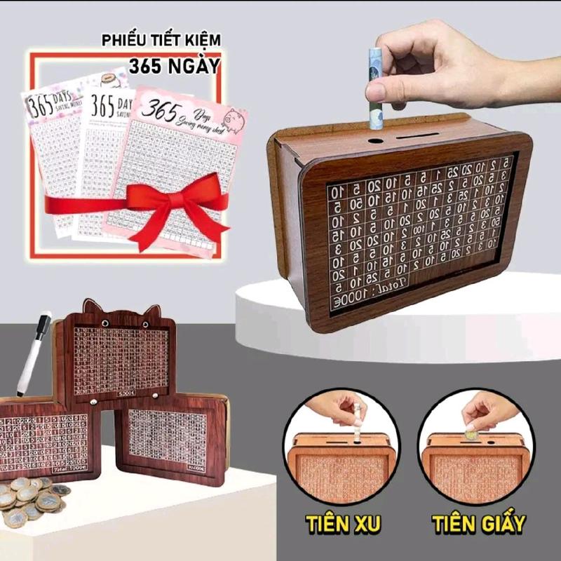 Hộp gỗ tiết kiệm tiền, ống tiết kiệm, két gỗ đựng tiền tiết kiện có thể đựng…