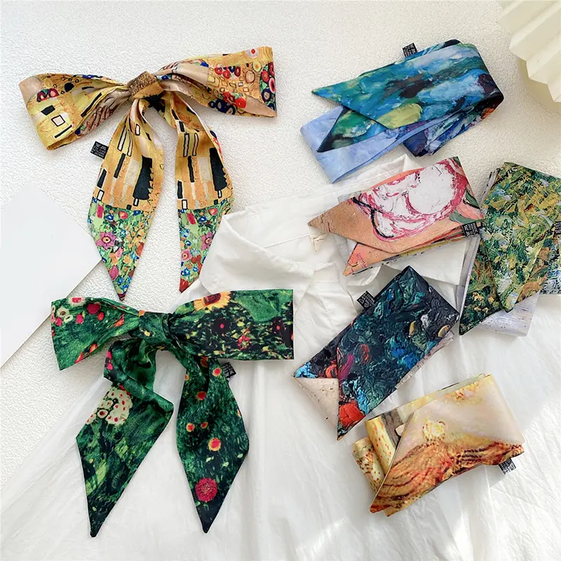 Long Skinny Silk Scarf Head Neck Scarves Satin Bag Scarves DIY Hair Tie Band Kerchief Wrist Ribbons Narrow Neckerchief Headband