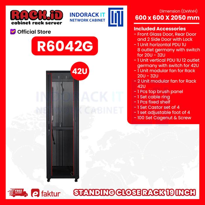 Promo RACKID Close Rack R6042G 42U Rack Server 42U Depth 600mm Glass ...