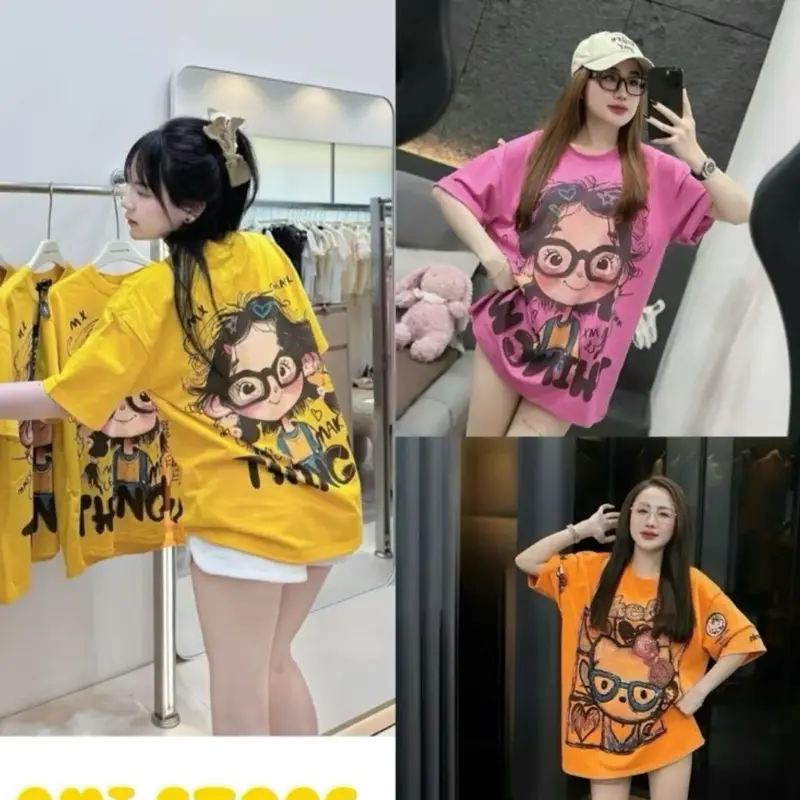 Áo Phông Nữ Vải Cotton 2 Chiều Cổ Tròn, Hoạ Tiết Đáng Yêu, có nhiều mẫu lựa chọn, free size từ 40-65kg