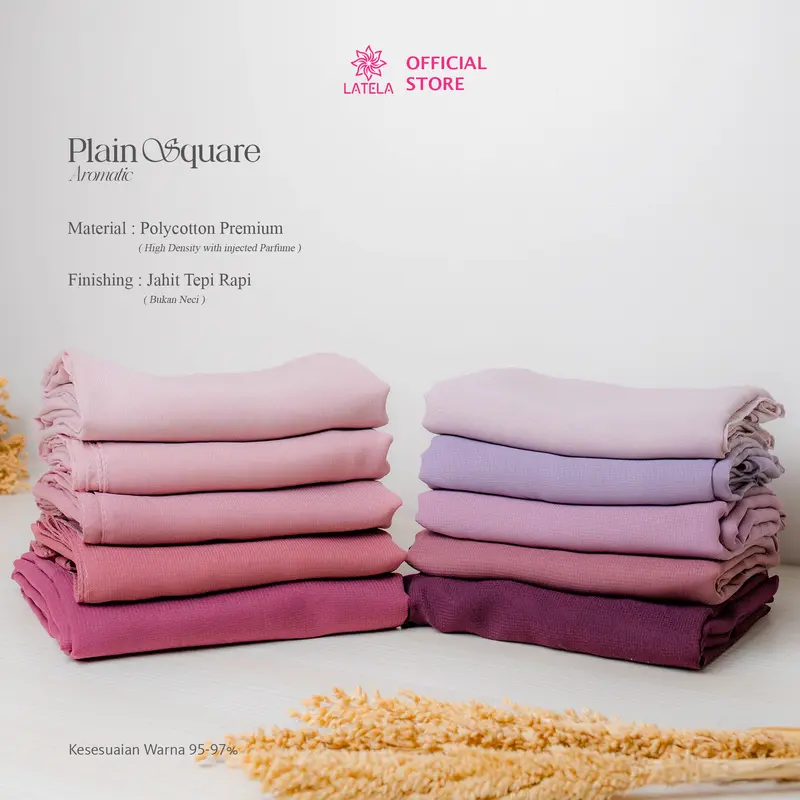 Latelahijab - Plain Square Aromatic Hijab Segi empat Polycotton Premium Finishing Jahit Tepi Hijab Wangi Anti Letoy 1