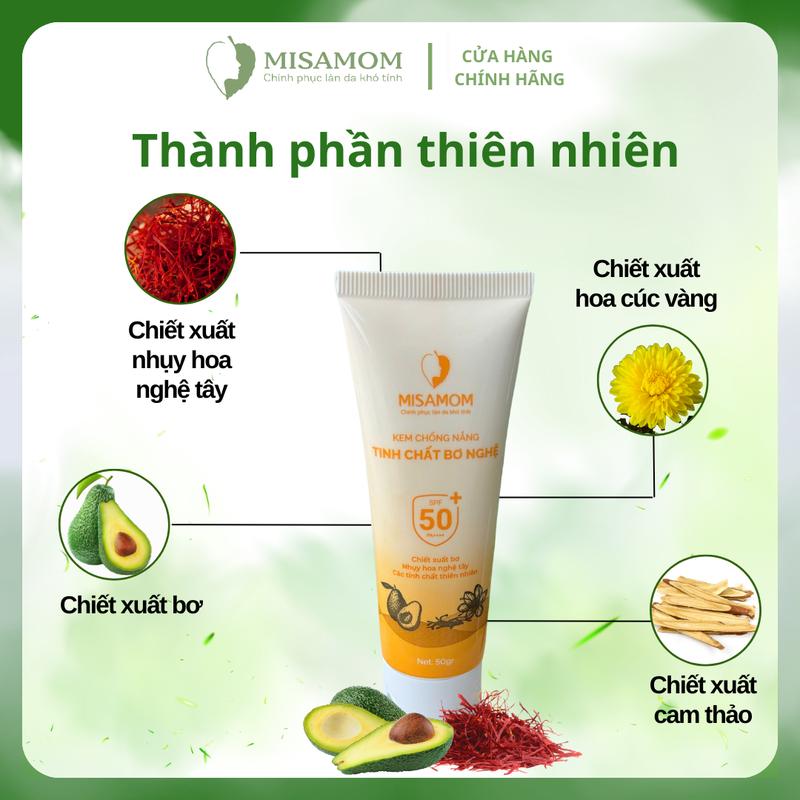 Kem Chống Nắng Bơ Nghệ Misamom - Hỗ Trợ Nâng Tông, Hỗ trơj Dưỡng Ẩm Thấm Nhanh Không Bết Dính SPF50+, PA++++ 2