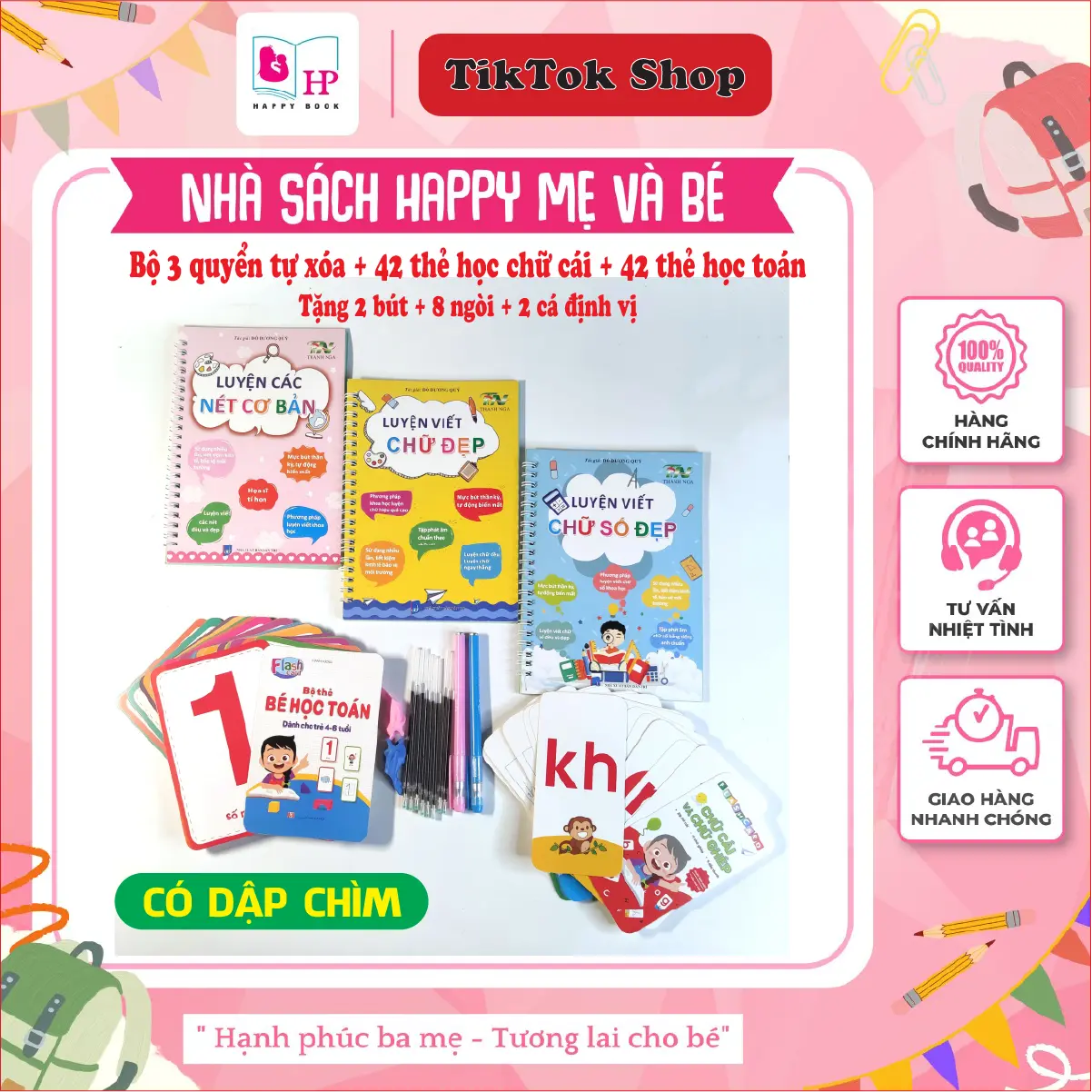 [Bộ 3 tập viết + 84 thẻ học] Sách tự xóa - Luyện các nét cơ bản + Luyện viết chữ Đẹp + Luyện viết chữ số Đẹp + 2 bộ thẻ học chữ cái và chữ số, kèm 2 bút 8 ngòi 2 cá Định vị, Sách Tập Tô Luyện Viết Cho Bé Tự Xóa
