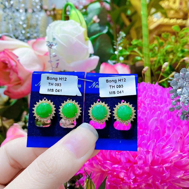 TH Xanh Bông Tai cho mẹ màu xanh xi mạ 18.k trang sức phụ kiện Khuyên Tai Hoa Tai Nữ Women