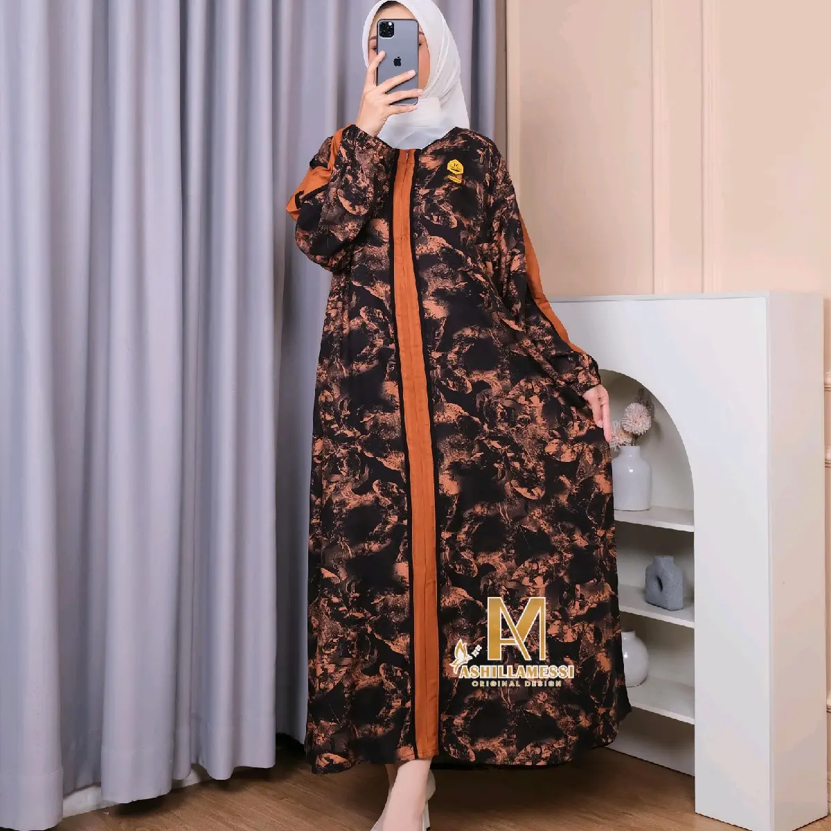 Midi Dress Azura Bahan Rayon Motif MixTwill - Gamis Muslim Dewasa Wanita