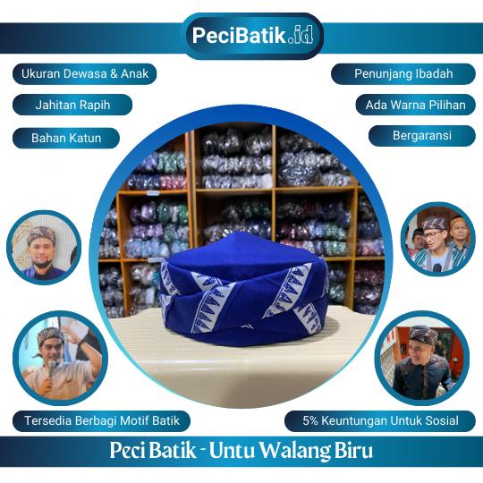 Peci Batik Jogja - Peci Batik Motif Untu Walang Biru - Tersedia Ukuran Anak Sampai Dewasa - Penunjang Ibadah dan Kegiatan Sehari-hari - Spesial Sambut Ramadhan dan Hari Raya Idul Fitri - Busana Muslim Kekinian - Peci Batik Masjid Jogokariyan 1