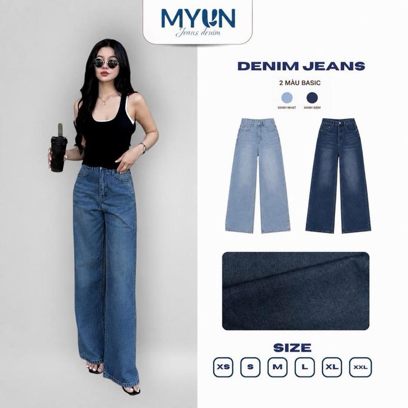 HOT DEAL - Quần Jean Nữ MYUN Lưng. Cao Ống Rộng Suông 24cm Phối Túi Xanh Đậm…