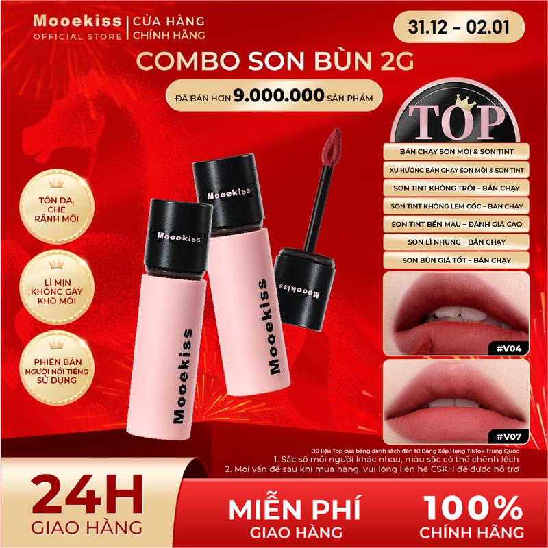 TUNPHAMxMOOEKISS Bùn Môi Mooekiss Lớp Hoàn Thiện Lì Không Khô Làm Sáng Da Thân Thiện Với Làn Da Cấp Ẩm Lâu Dài 2g.