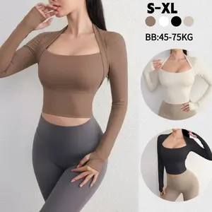 Pakaian Olahraga Wanita Kaos Olahraga Atasan Bulu Tangkis Lengan Panjang Lari Yoga