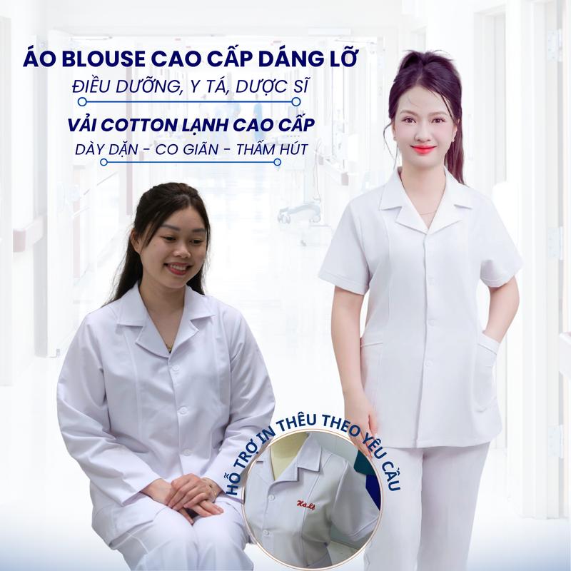 Áo Blouse Trắng Dược Sĩ Nam Nữ CAO CẤP Áo Blue y tá Cao Cấp - Áo spa cao cấp dáng lỡ