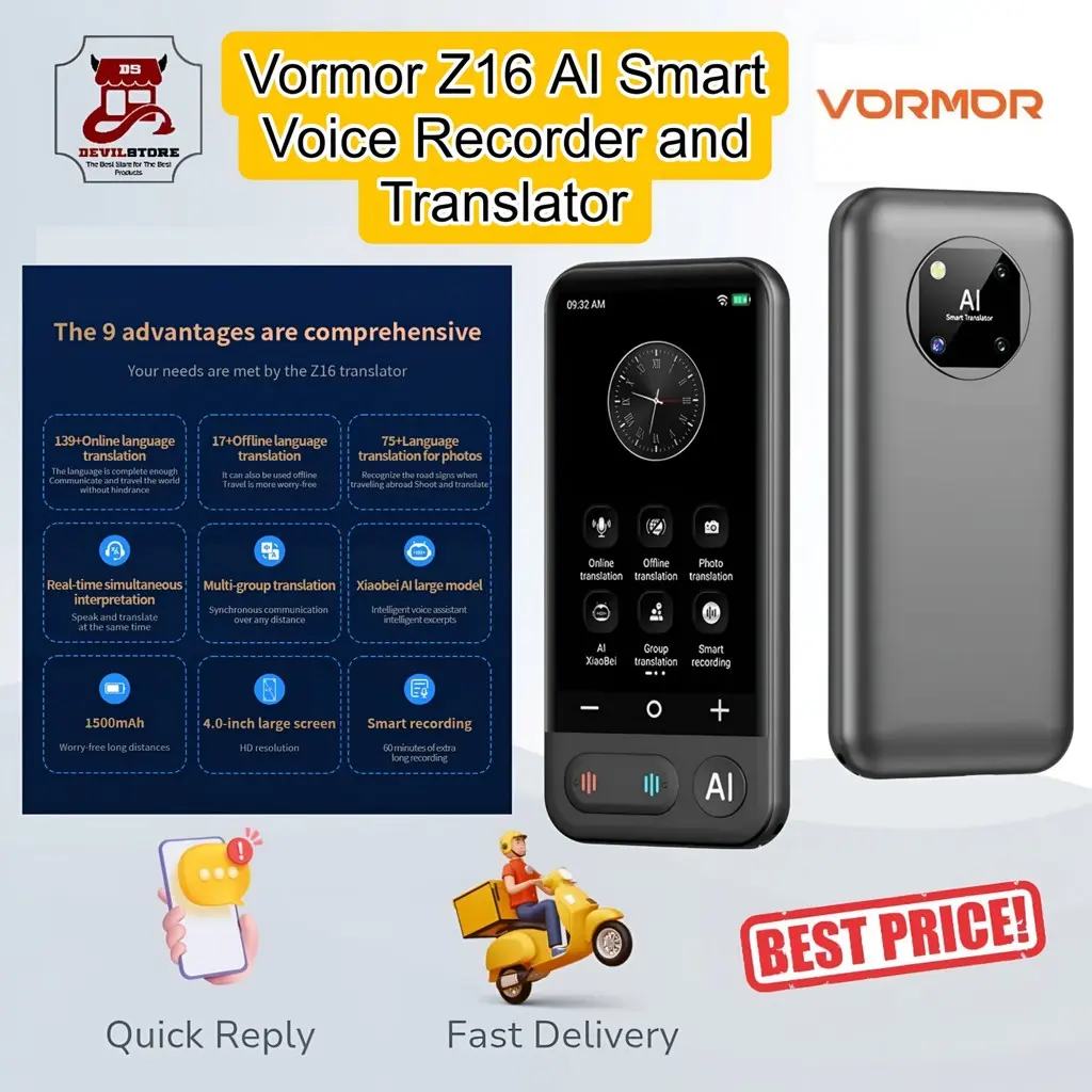 Vormor Z16 AI Smart Translator Alat Penerjemah Suara 139 Bahasa Kamera Translate Offline WiFi Portable