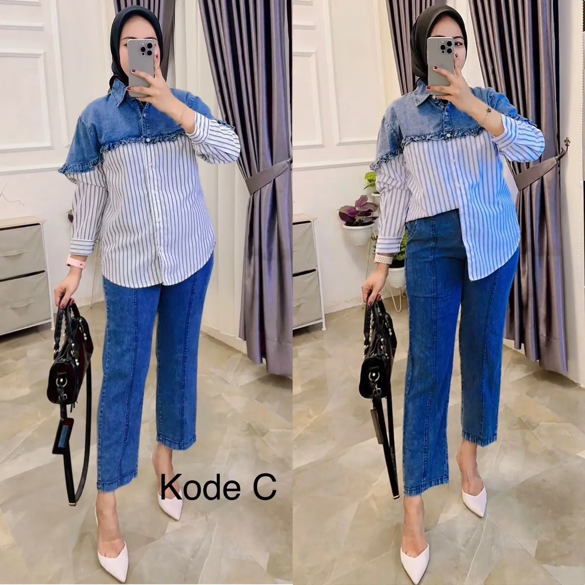 OOTD - Setelan Kemeja Jeans Wanita Araclara