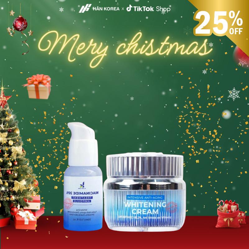  B40 -  LIVETREAM  - Bộ đôi hỗ trợ dưỡng sáng hỗ trợ mờ thâm nám sạm da: Serum Ampoule Niacinamide 20% 30ml + kem dưỡng trắng da  Kem kim cương  80ml K Lady Care 