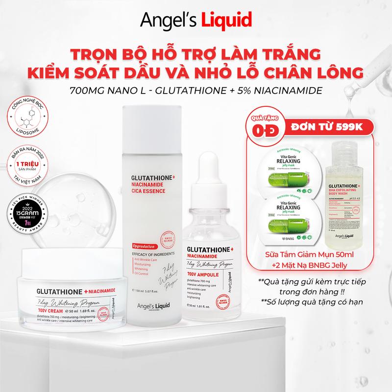 Bộ 3 sản phẩm Nước thần, Serum, Kem Dưỡng Giúp Dưỡng Trắng, Cải Thiện Lỗ Chân Lông Angel's Liquid Glutathione Plus Niacinamide