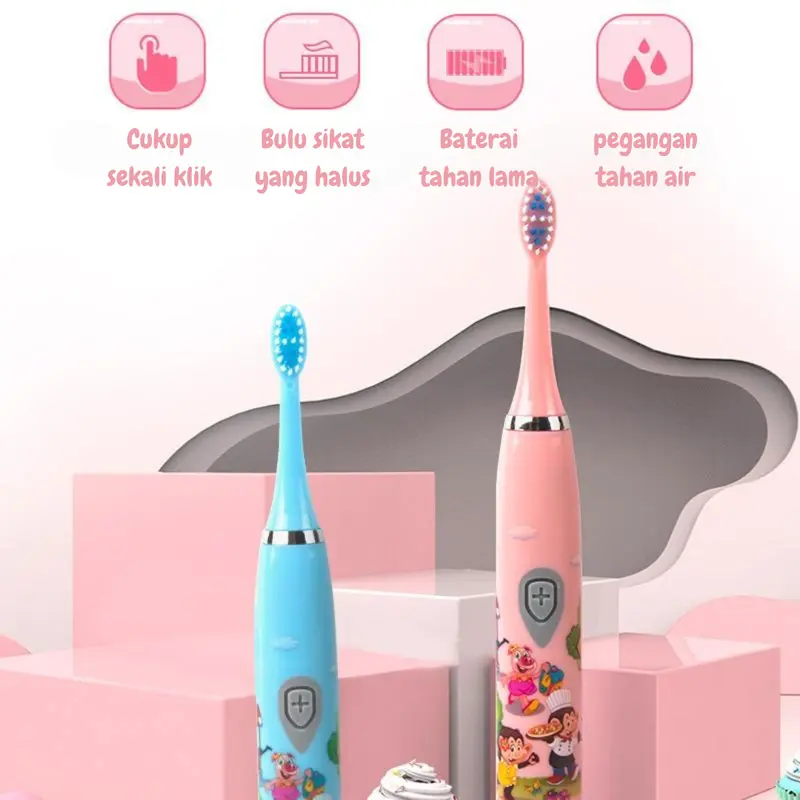 Sikat Gigi Anak Elektrik Sonic Vibration dengan Baterai Tahan Air dan Timer Otomatis 5