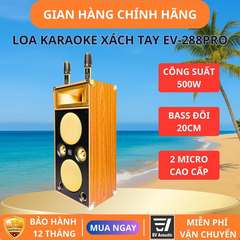 EV-288Pro Loa Xách Kéo Tay Bass Đôi 20 2 Treble Hỏa Tiễn 1 Treble Kèn Sân Khấu Công Suất 500W Thùng Gỗ Micro Sạc Kim Loại Cao Cấp