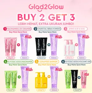【Buy 2 Get 3】Glad2Glow 5 Varians Face Wash Gather Bundle -Centella Salicylic Acid Ceramide Amino Acid Charcoal untuk Jerawat Kulit Sensitif Minyak Berlebih Skin Barrier Bersih Cerah Lembut Cleanser G2G SKINCARE