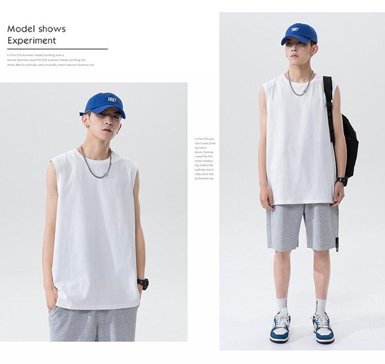 Product Introduction of Cotton short sleeve vest men's summer loose simple public version solid color black multi-color T-shirt 23