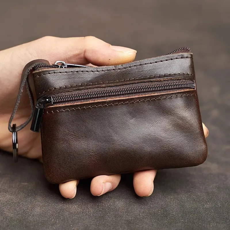 Dompet Koin Mini Kulit Asli Tas Kartu Kulit Sapi Lapisan Ritsleting 1