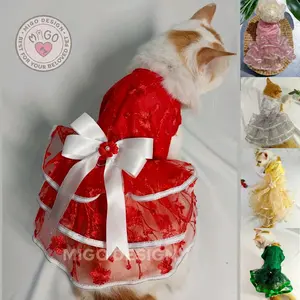 Migo Design 93 Baju 17 Agustus Natal Tahun Baru Dress Brokat Merah Putih 3 Tingkat Rok Susun List Pita / Pakaian AnaBul Kucing/Anjing Hewan Peliharaan Jantan Betina / Pet Costume Kostum Imlek Pesta
