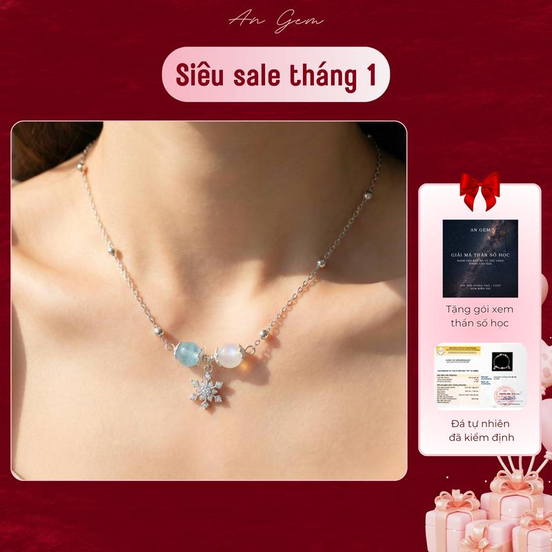 Dây chuyền nữ Snow Fairy mix đá tự nhiên kèm charm hoa tuyết tinh tế An Gem vòng cổ nữ đá năng lượng freesize phụ kiện đeo tay phong thuỷ quà tặng sinh nhật giáng sinh Noel Tết Valentine TẶNG GÓI XEM THẦN SỐ HỌC