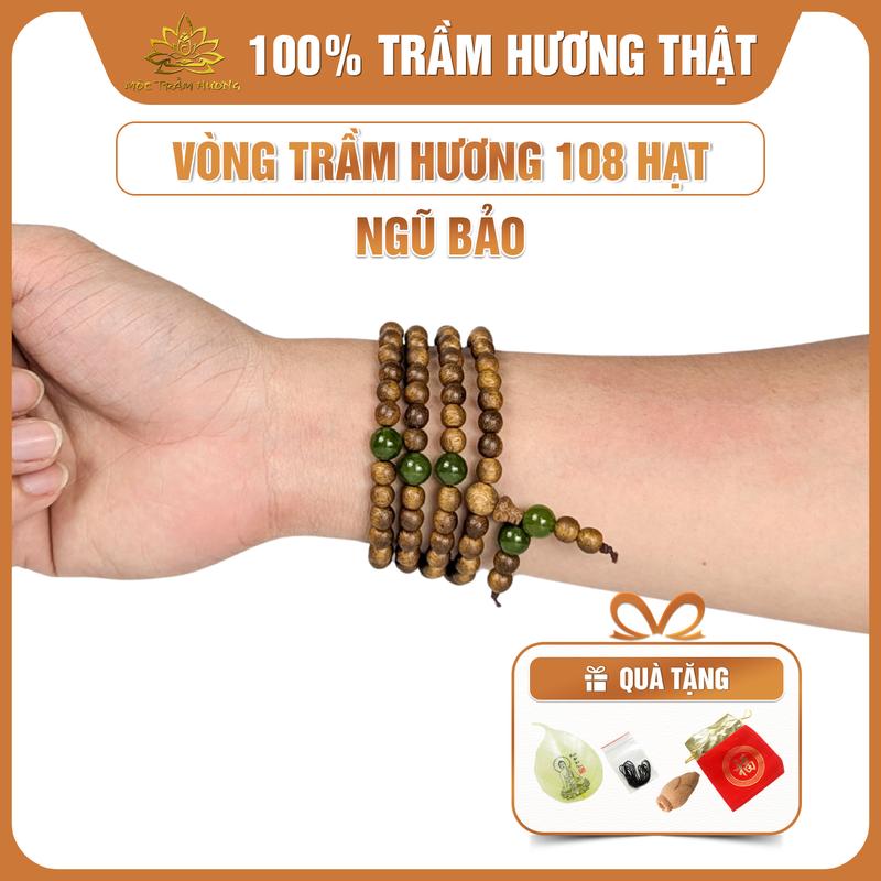   MTH  Vòng Tay Trầm Hương Chuỗi Tràng 108 Hạt Mix Charm Ngũ Bảo Mộc Trầm Hương - Vòng Trầm Tốc Việt Đủ Size Nam Nữ Phụ Kiện Túi Gấm Lá Bồ Đề Nụ Trầm Dây Xâu - Đeo Tay 