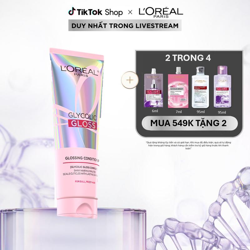 Dầu xả phủ bóng, mượt tóc, chống xơ rối với phức hợp 2% 2% L'oreal Paris Glycolic Gloss 200ml