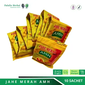 BPOM 1 RENCENG Instan Jahe Merah Herbal Super AMH ORIGINAL ( + Habbatussauda, ginseng dan madu ) Isi 10 Sachet Air Gula Minuman