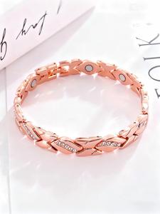 Pulsera de Mujer con Hojas, Pulsera Magnética de Cobre Puro con Diamantes, Imán de 3500 Gauss Efectivo, Accesorio para Diversión al Aire Libre