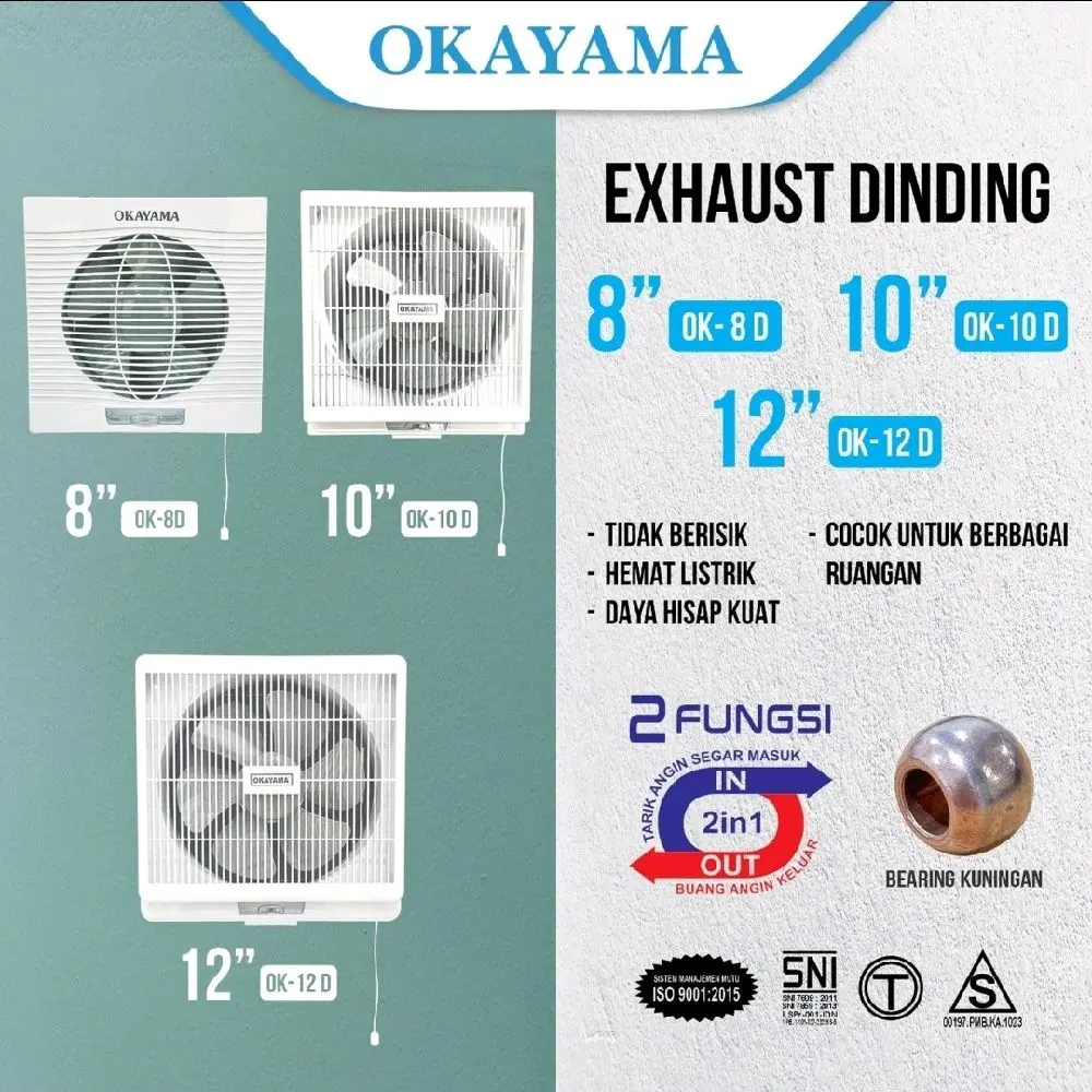 Kipas Exhaust Heksos Dinding Wallfan Wall Fan OKAYAMA OK 8D 8 Inch OK 10D 10 Inch OK 12D 12 Inch 2 in 1 Hisap dan Hembus