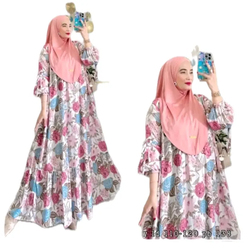 Gamis bunga rayon set hijab gamis jumbo Dress 1