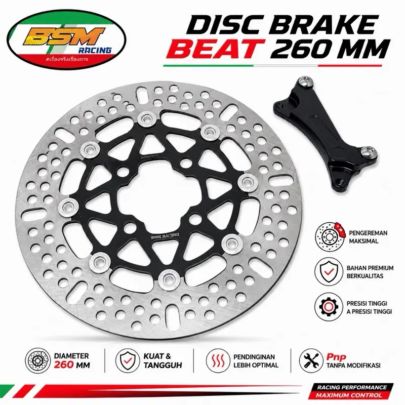 PIRINGAN CAKRAM DISC DEPAN LEBAR PLUS BREKET FLOATING UKURAN 260 BEAT, SCOOPY, VARIO 125/150 OLD,