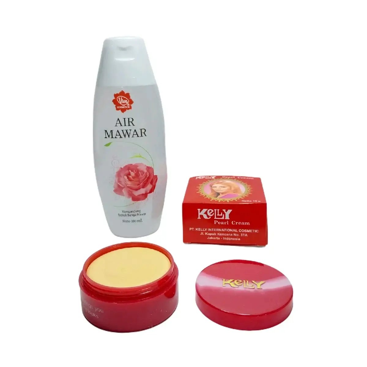 paket cream kelly pearl Foundation15g + air mawar 100ml Membersihkan Wajah Mencerahkan Muka