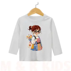 baju anak lucu/kaos anak perempuan gambar cewek berkaca mata/pakaian anak perempuan lengan panjang usia 2-12 tahun