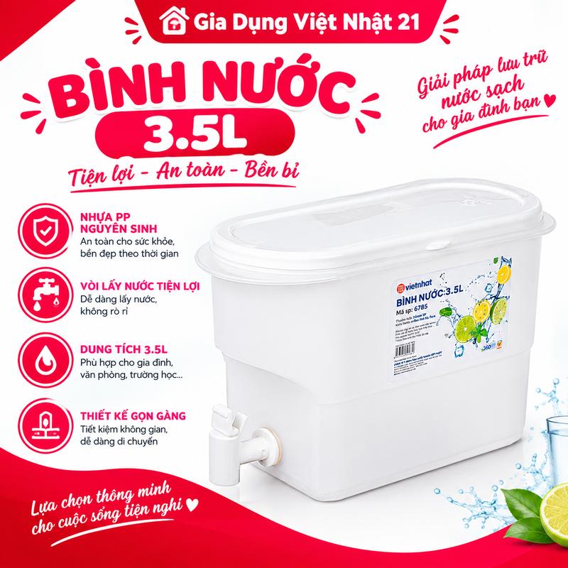 Bình nước tủ lạnh có vòi 3,5L, đựng trà, nước trái cây trong tủ lạnh - Việt Nhật Plastic Official