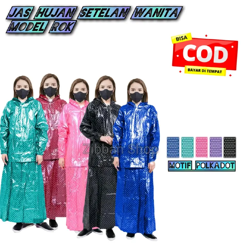 model rok, jas hujan model rok, jas hujan wanita motif polkadot Pvc 0