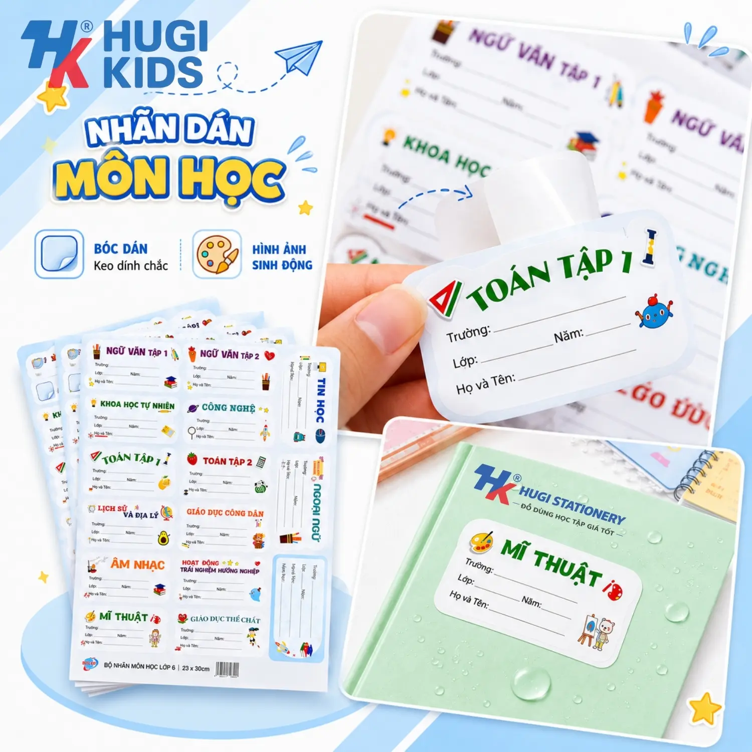 Nhãn Tên & Nhãn Môn Học In Sẵn 2026 – Có Sẵn Keo Dán, Tiện Lợi Cho Học Sinh