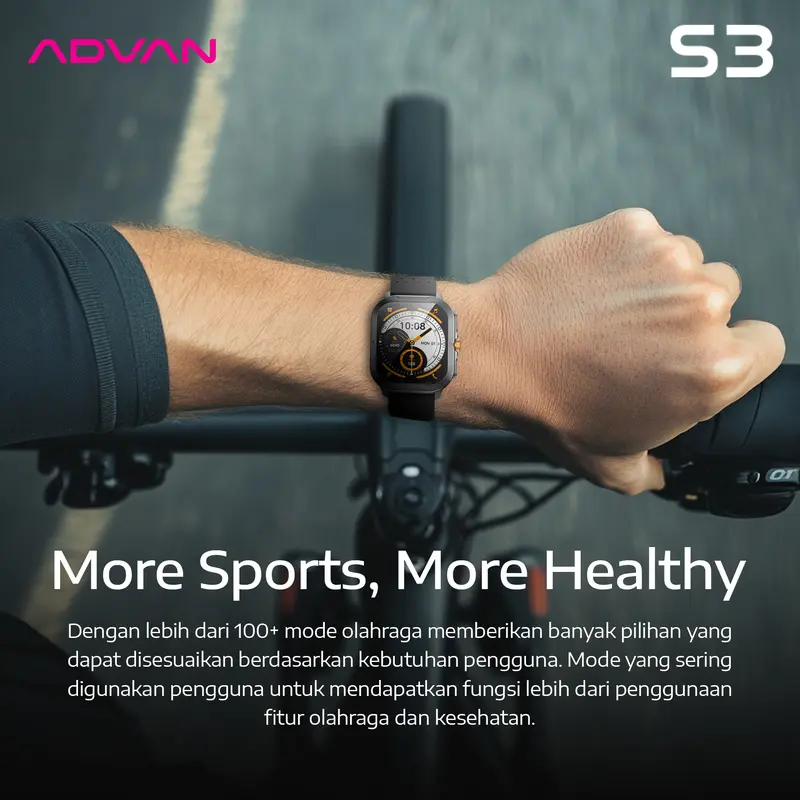 ADVAN Smartwatch S3 1.99" inch up to 15 Days IP68 Waterproof 300mAh AI Assistant Bluetooth 5.3 4