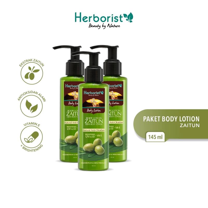 Herborist Body Lotion Zaitun 145ml - Paket 3pcs Tubuh Vitamin lotion wangi segar Mencerahkan Melembutkan body  lotions 1