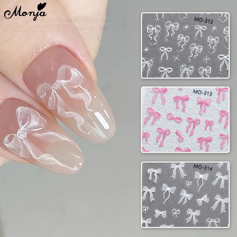 Miếng Dán Móng Tay, Monja, Thiết Kế Hình Nơ, Hình Xăm 3D Giảm Hoạt Hình, Con Dấu Dập Nổi, Thanh Trượt Tự Dính, Đồ Trang Trí Móng Tay Nghệ Thuật Tự Làm