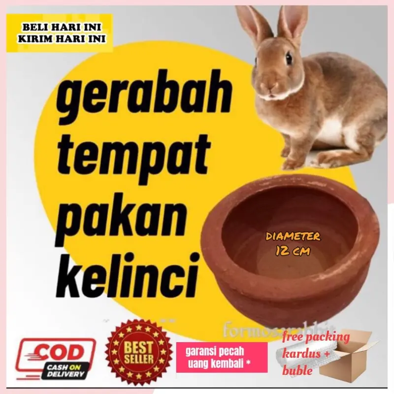 Gerabah Tempat Makan Kelinci Mangkok Hewan Anti Tumpah Anti Pecah Tempat Makanan Kucing ukuran kecil diameter ± 14 cm Wadah Pakan Awet